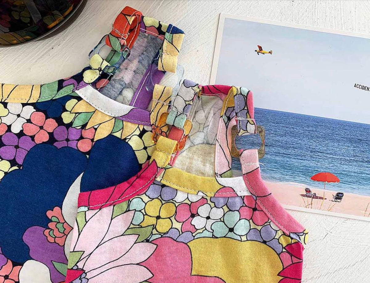 NKpup cotton floral dress for pets with colorful floral patterns and adjustable straps