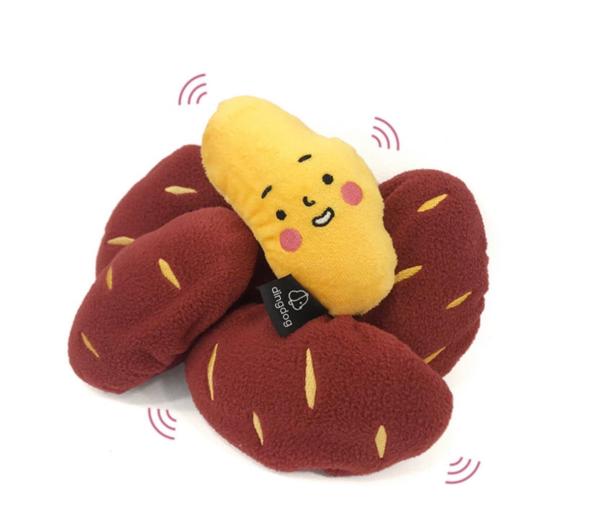 NKpup Snuffle Sweet Potato dog toy with a plush yellow character and brown textured petals.