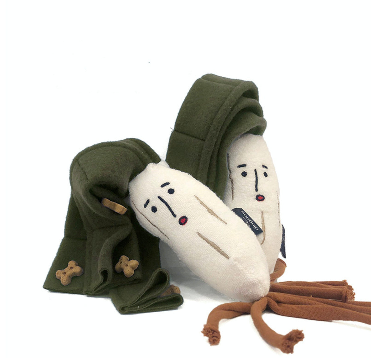 NKpup Snuffle Green Onion Dog Toy in green and white with cute faces