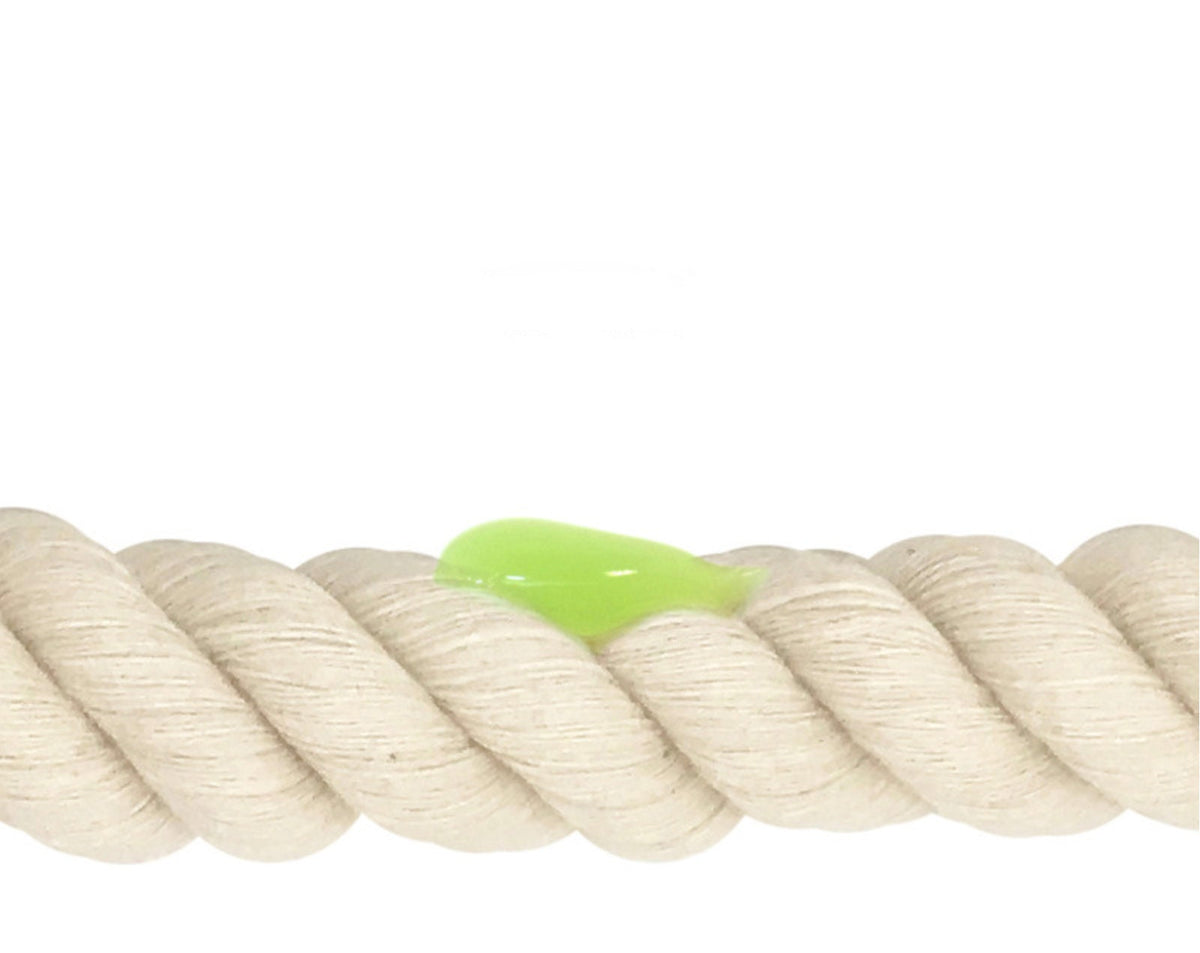 Natural cotton rope dog toy with a bright lime green accent.