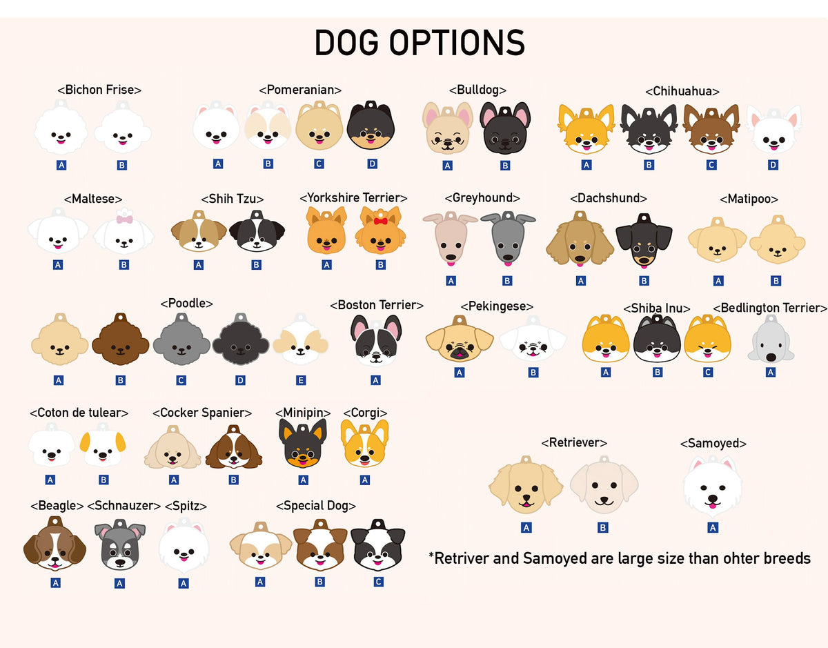 Assorted personalized dog tag pendant designs for 51 different dog breeds by NKpup