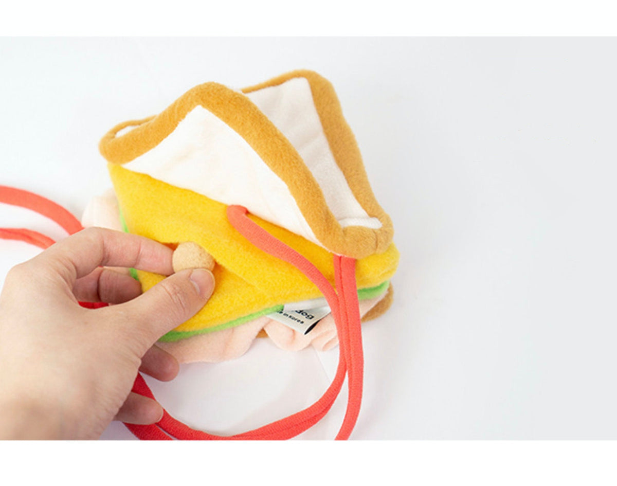 NKpup Snuffle Sandwich dog toy with yellow plush fabric and interactive fabric layers