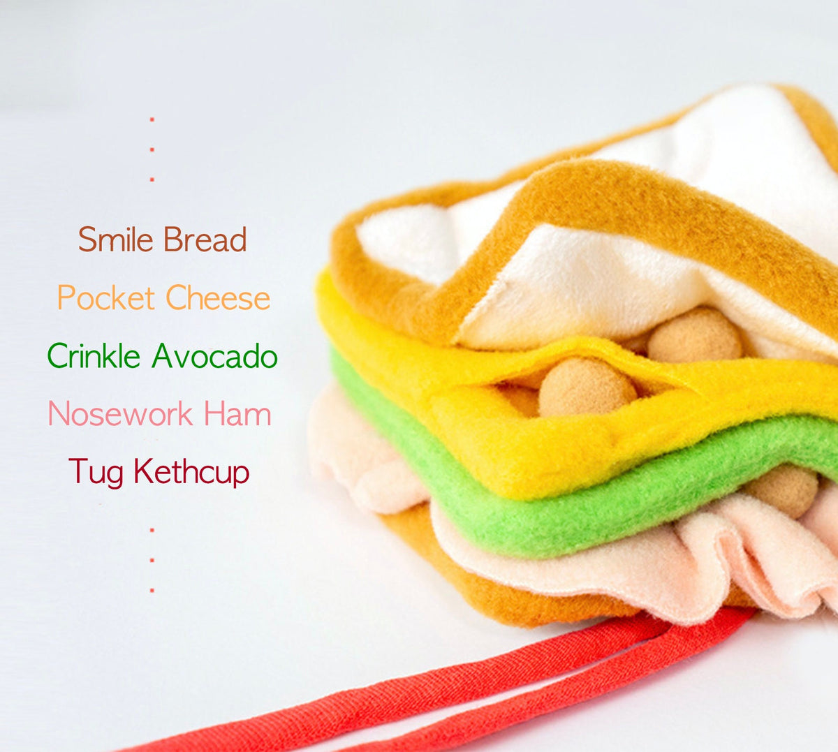 NKpup Snuffle Sandwich dog toy featuring colorful fabric layers for nosework and enrichment.
