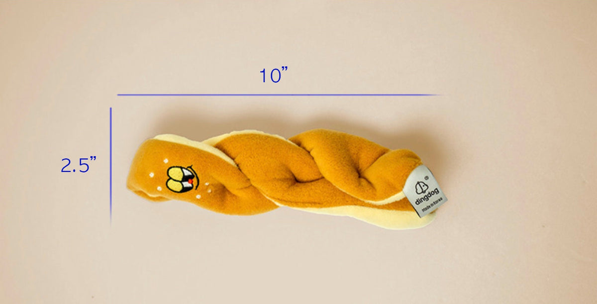 Yellow Snuffle Pretzel Dog Toy by NKpup, 10 inches long