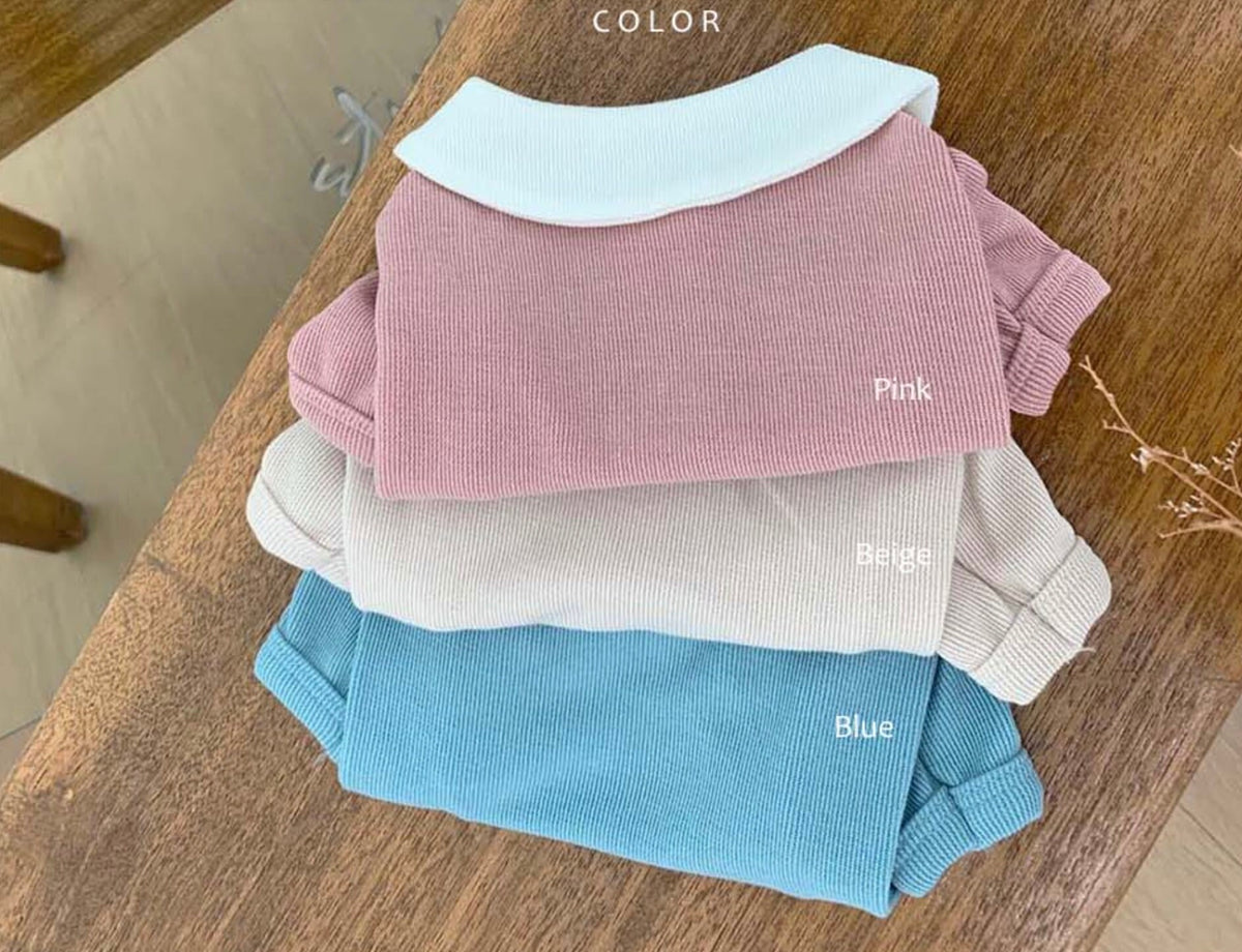 NKpup Round Collar T-Shirts for dogs in pink, beige, and blue ribbed fabric.