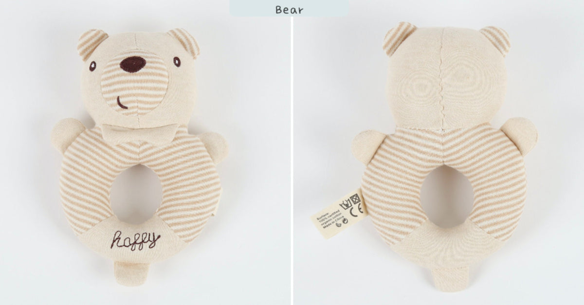 Cream and beige striped organic ring bear toy for pets by NKpup