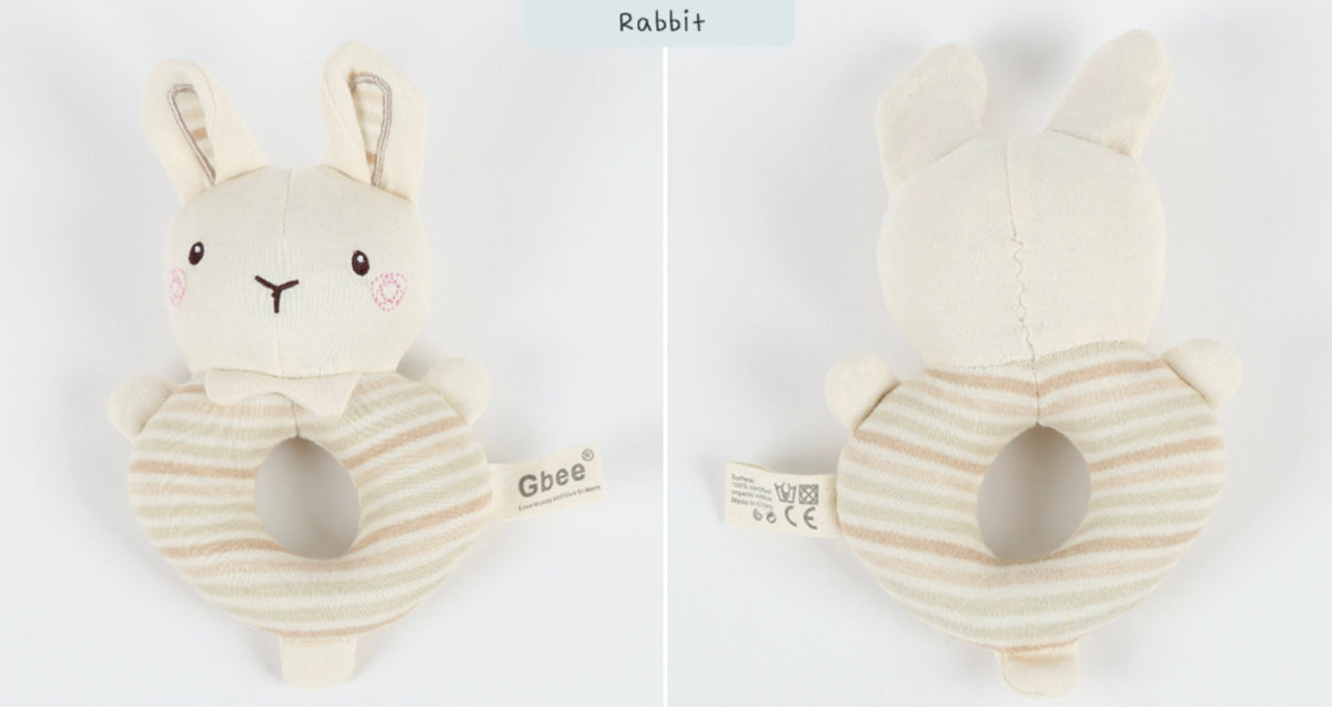 Cream and beige striped organic ring rabbit toy for pets