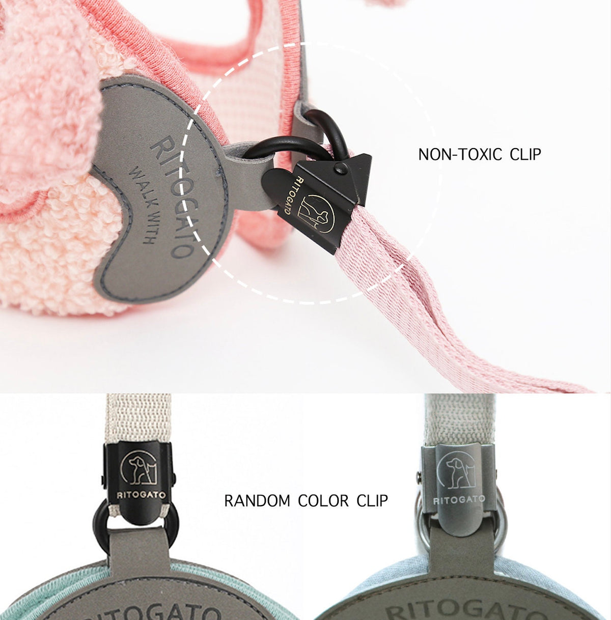 NKpup mesh fleece harness with non-toxic clips in pink and grey