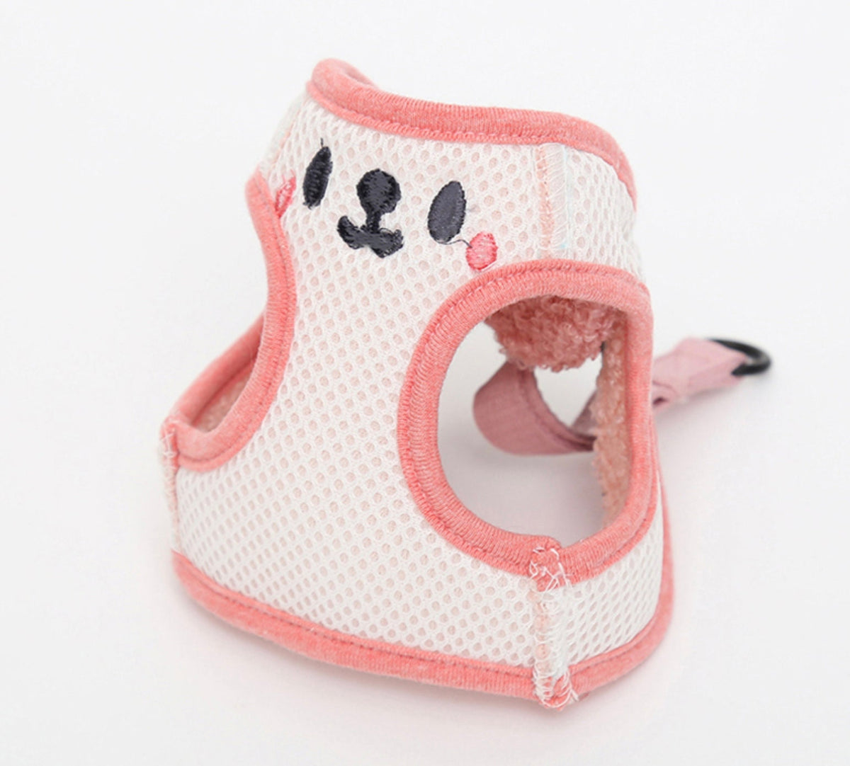 NKpup pink mesh fleece harness for dogs featuring a cute bear face design