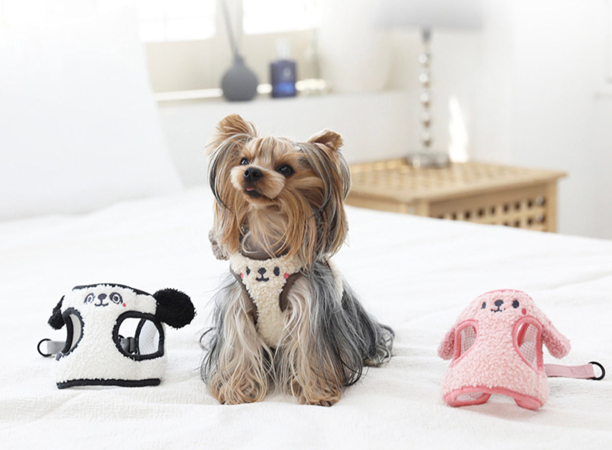 NKpup mesh fleece harness for dogs in panda, white bear, and pink pig designs