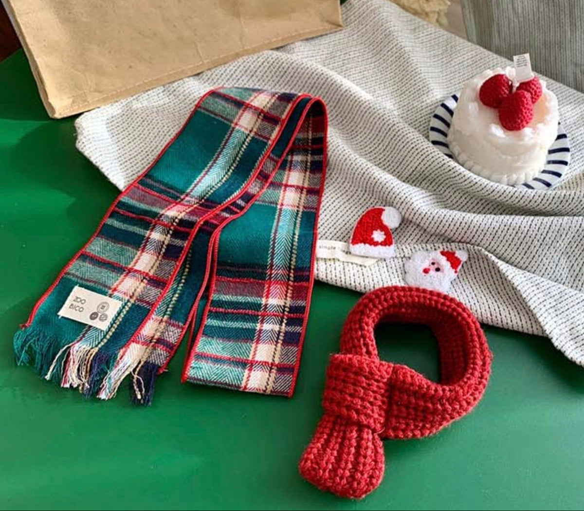 Christmas plaid dog scarf in red, green, and blue tartan pattern by NKpup