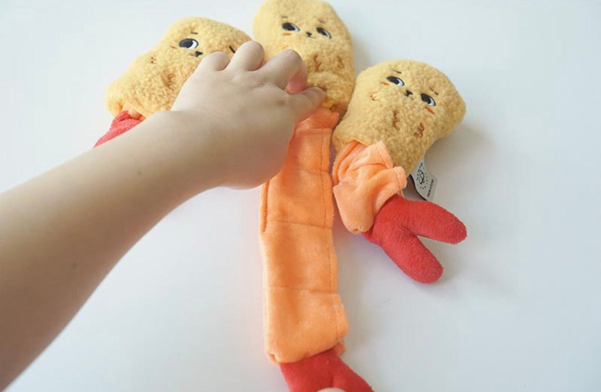 NKpup Snuffle Shrimp Tempura dog toy with plush shrimp body and fried texture heads