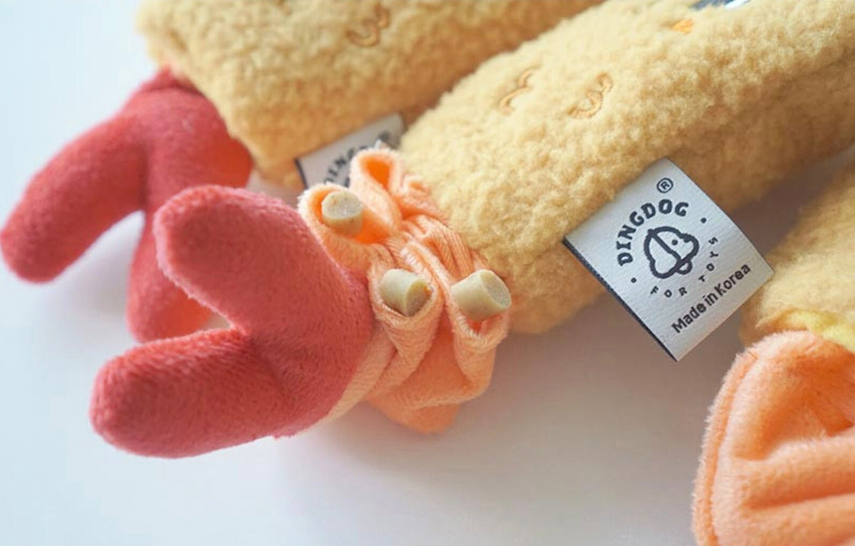 NKpup Snuffle Shrimp Tempura dog toy with plush texture and orange details