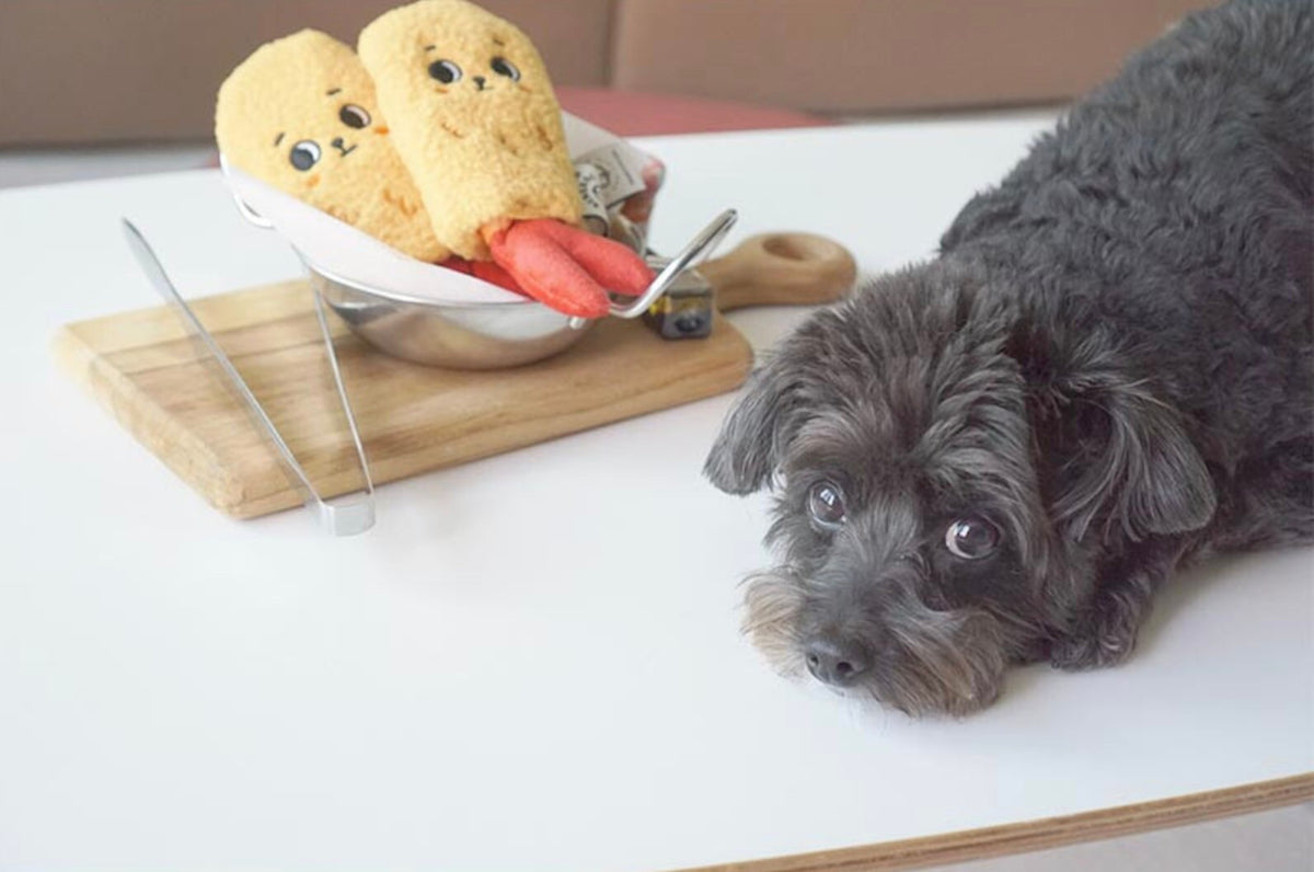 NKpup Snuffle Shrimp Tempura dog toy with cute character faces