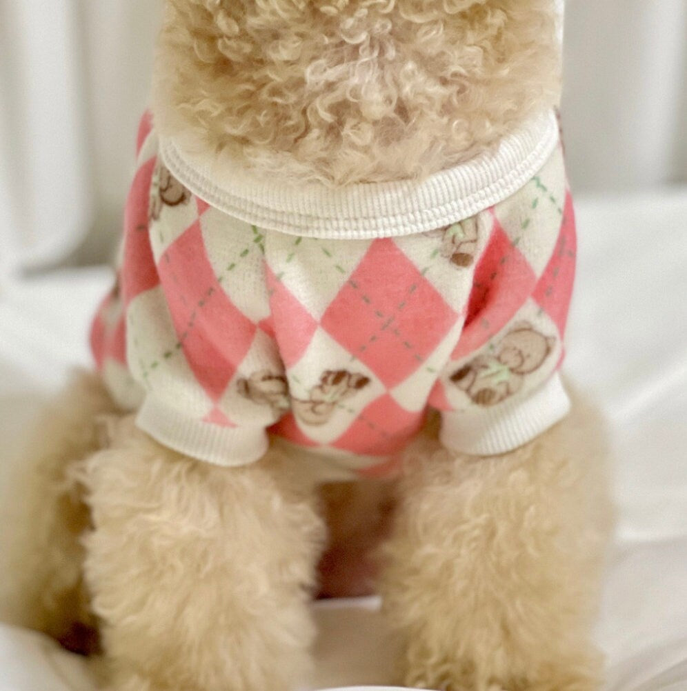 S-3XL, Teddy Bear Argyle Dog Cardigan