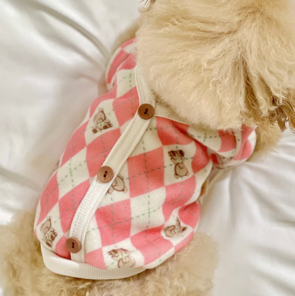 S-3XL, Teddy Bear Argyle Dog Cardigan