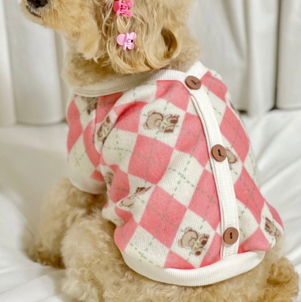 S-3XL, Teddy Bear Argyle Dog Cardigan