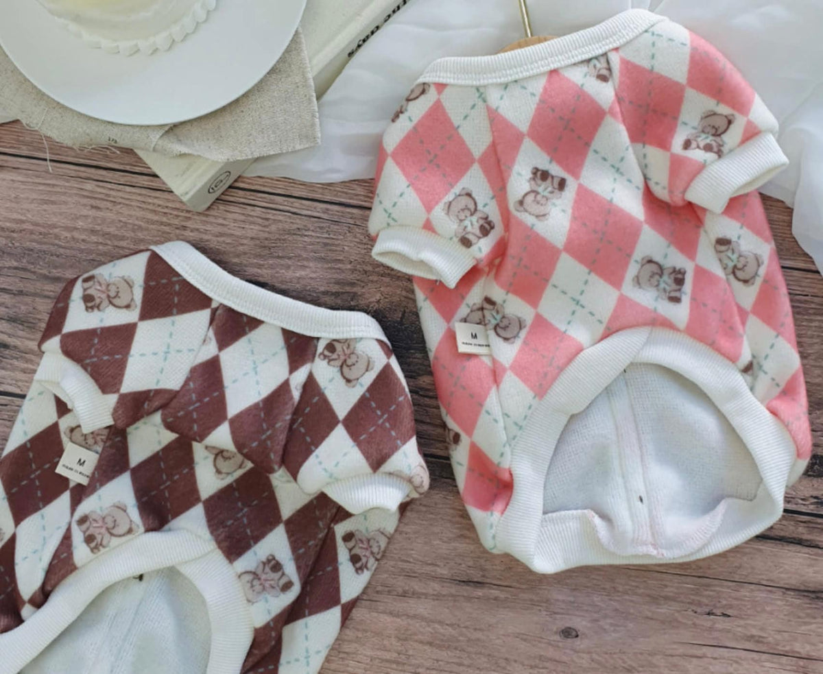 S-3XL, Teddy Bear Argyle Dog Cardigan