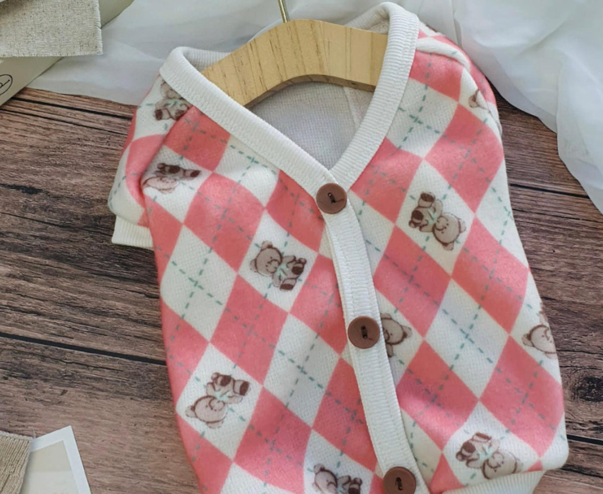 S-3XL, Teddy Bear Argyle Dog Cardigan