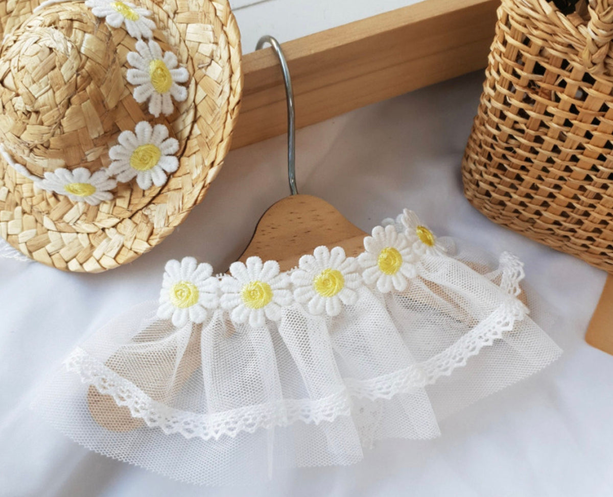 NKpup Daisy Lace Dog Cape with white tulle and yellow daisy flower accents