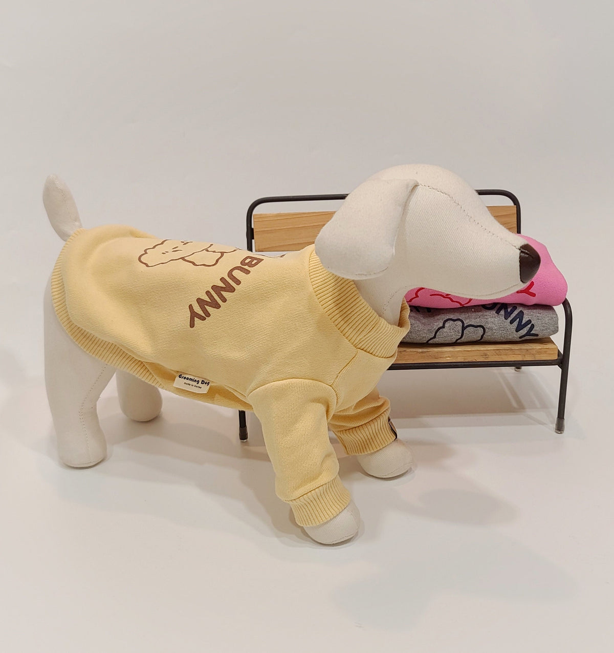 Yellow Wild Bunny sweatshirt for dogs with bunny graphic design.