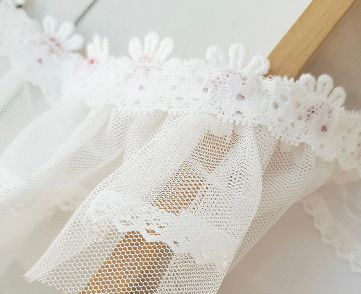 White Daisy Lace Dog Cape with delicate mesh and floral lace trim by NKpup
