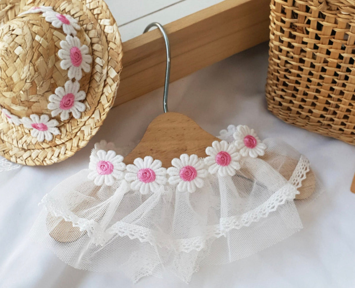 NKpup Daisy Lace Dog Cape with white tulle and pink daisy flower embroidery