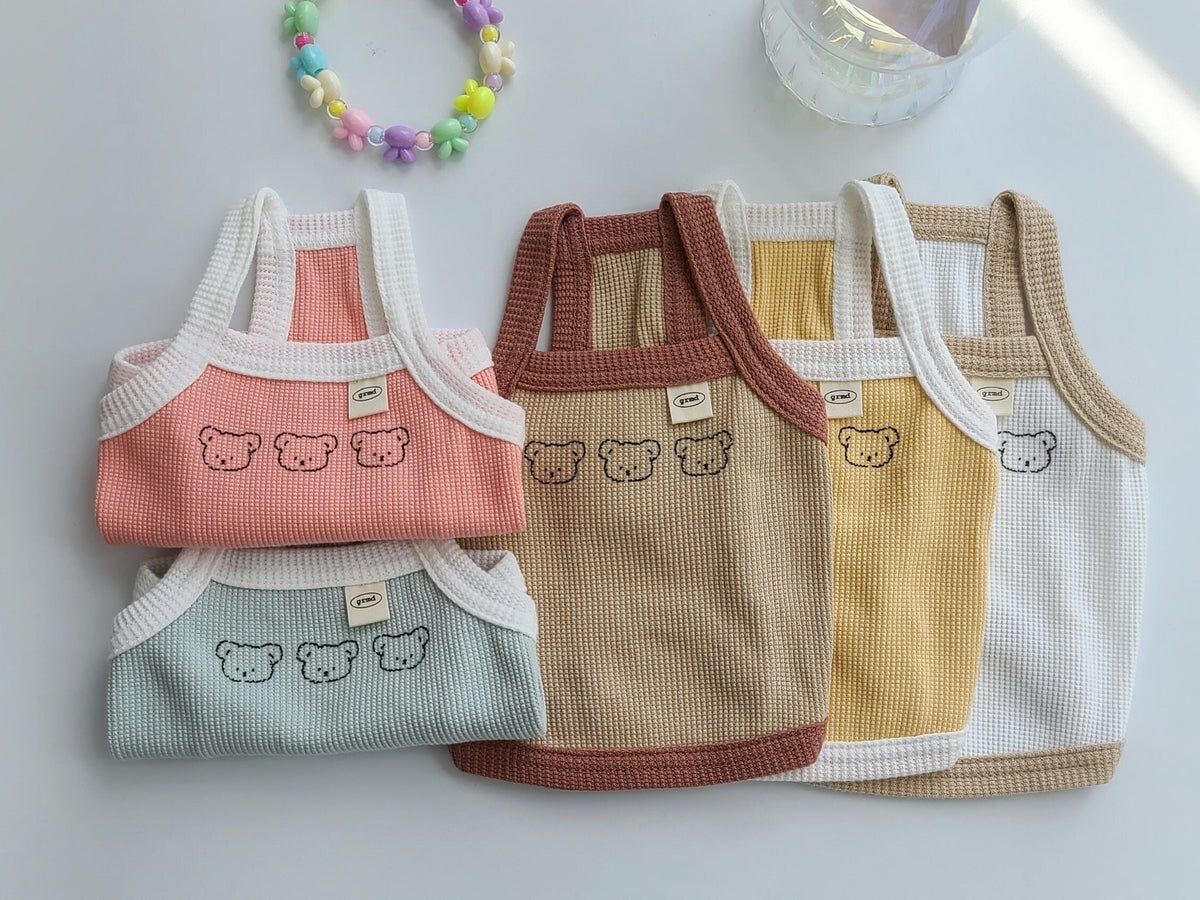 NKpup Waffle Bear Crop Tops for dogs in pink, brown, yellow, white, and mint green
