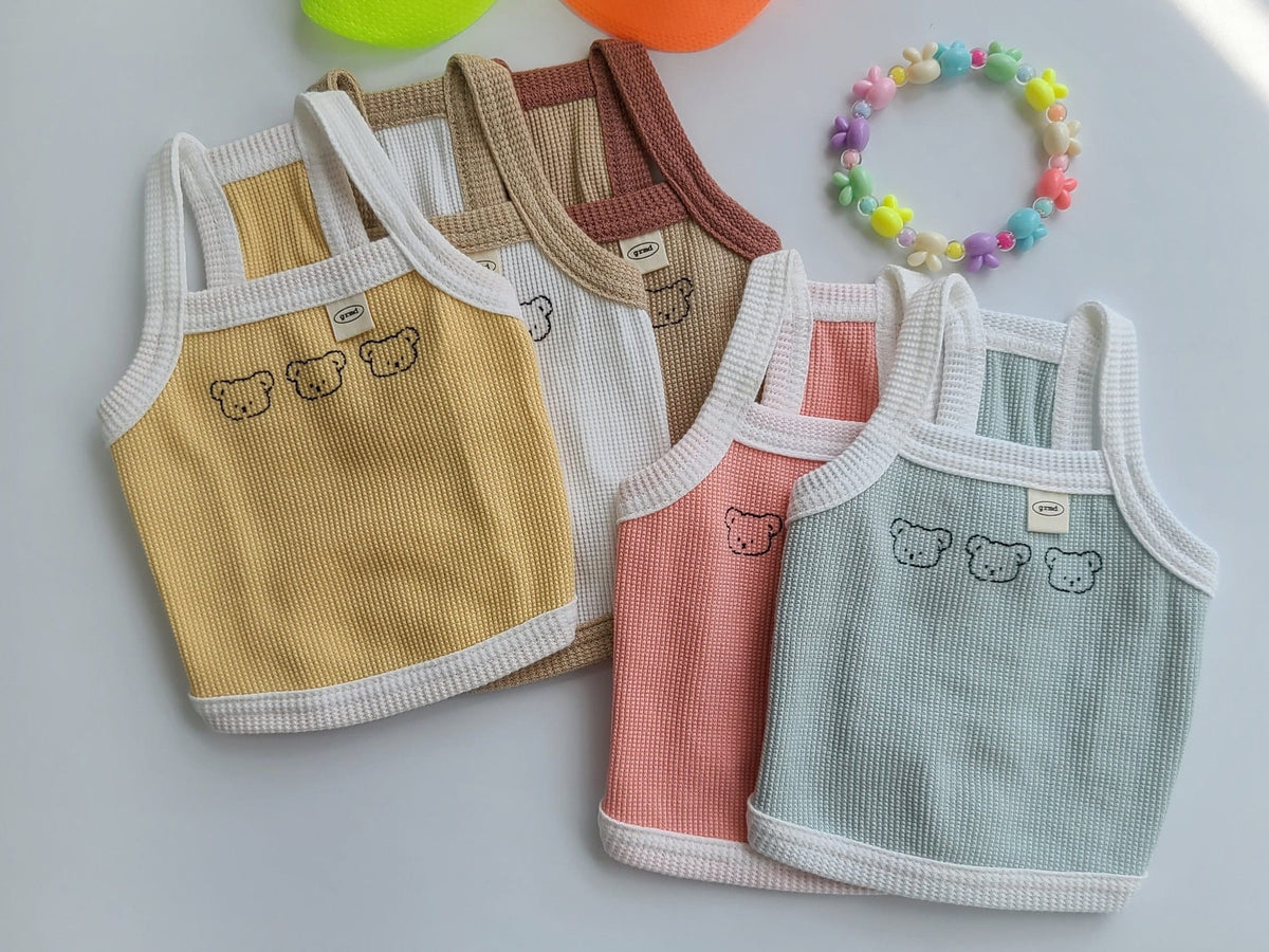 NKpup Waffle Bear Crop Top dog shirts in various colors featuring embroidered bear faces.
