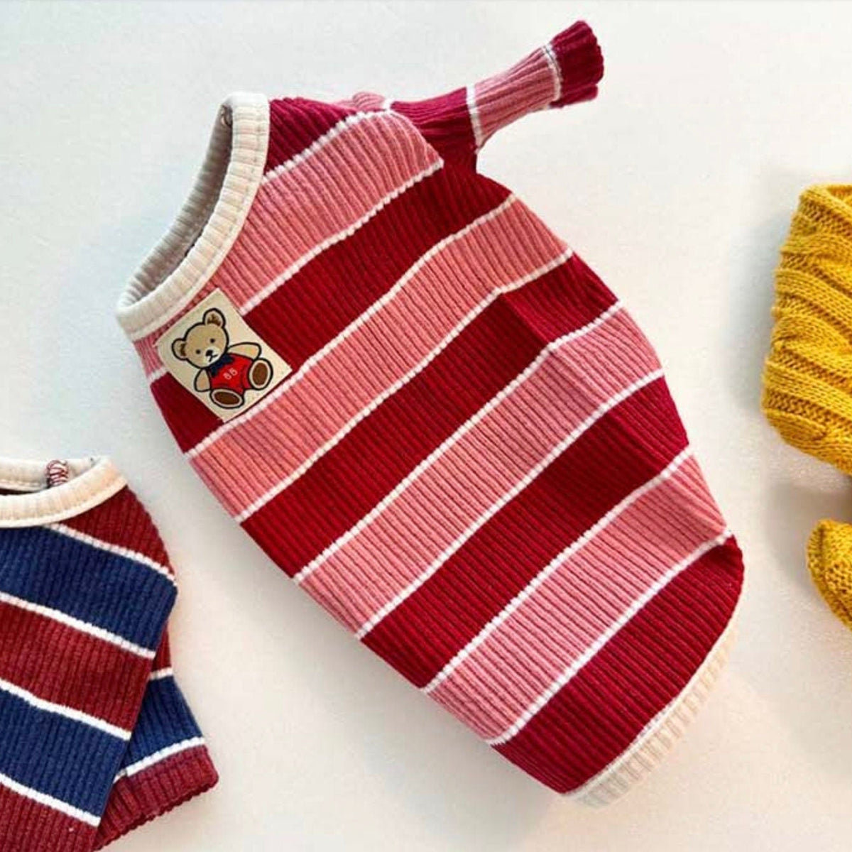 NKpup Joy Striped Dog T-Shirts in red and pink and blue and red colors