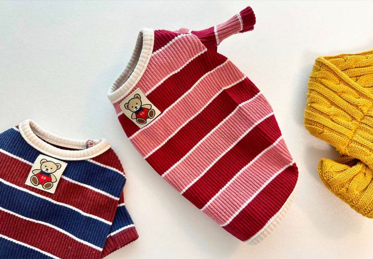 NKpup Joy Striped Dog T-Shirts in red and pink and blue and red colors