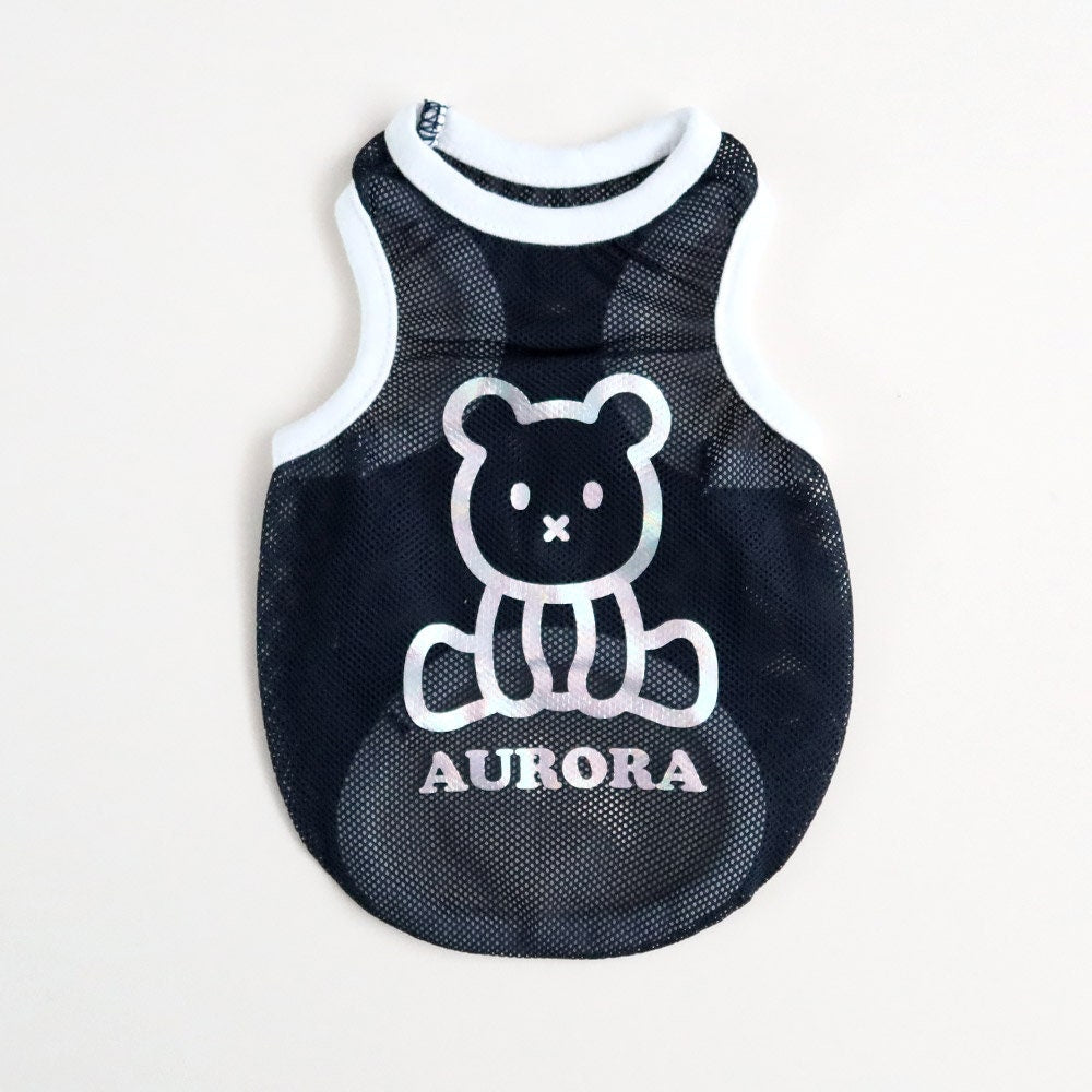 NKpup Aurora Mesh Sleeveless black dog vest with silver bear graphic
