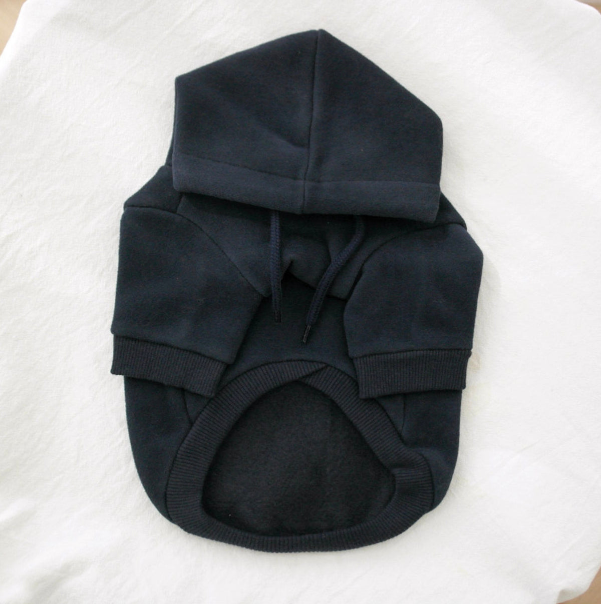 NKpup black brushed fleece dog hoodie with drawstring hood