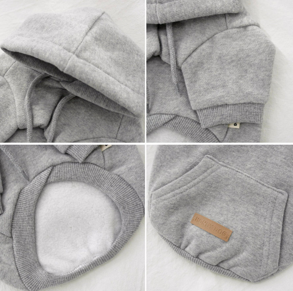 Grey brushed fleece dog hoodie with drawstring hood and front kangaroo pocket by NKpup