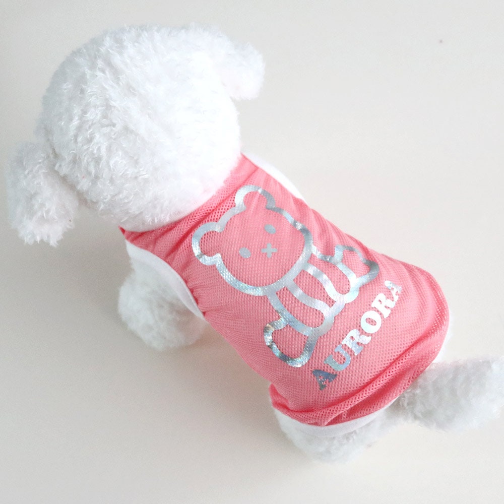 NKpup Aurora Mesh Sleeveless pink dog vest with silver bear graphic
