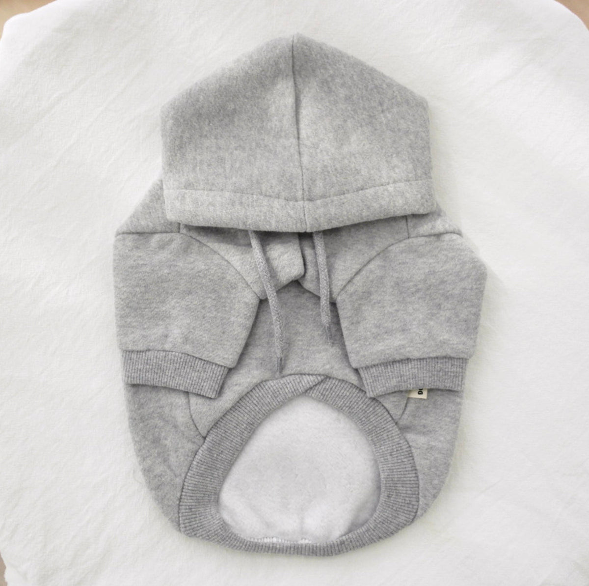 NKpup grey brushed fleece dog hoodie with drawstring hood and ribbed cuffs