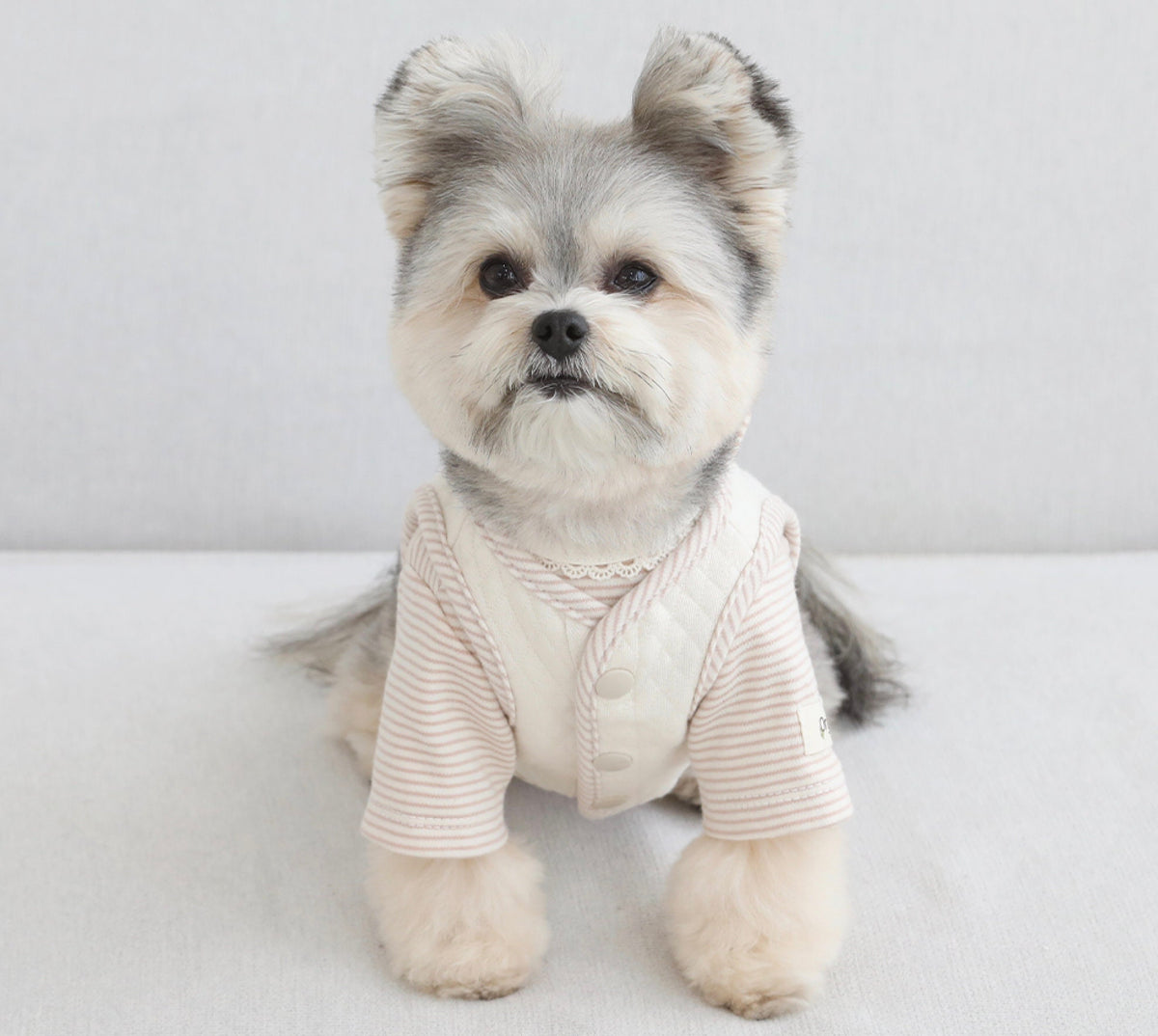 NKpup organic quilted dog crop vest in cream and beige stripes