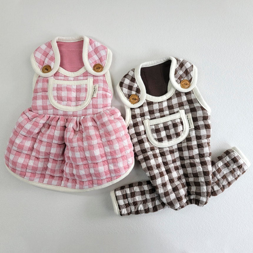 Gingham Quilted Overall&Vest&Dress