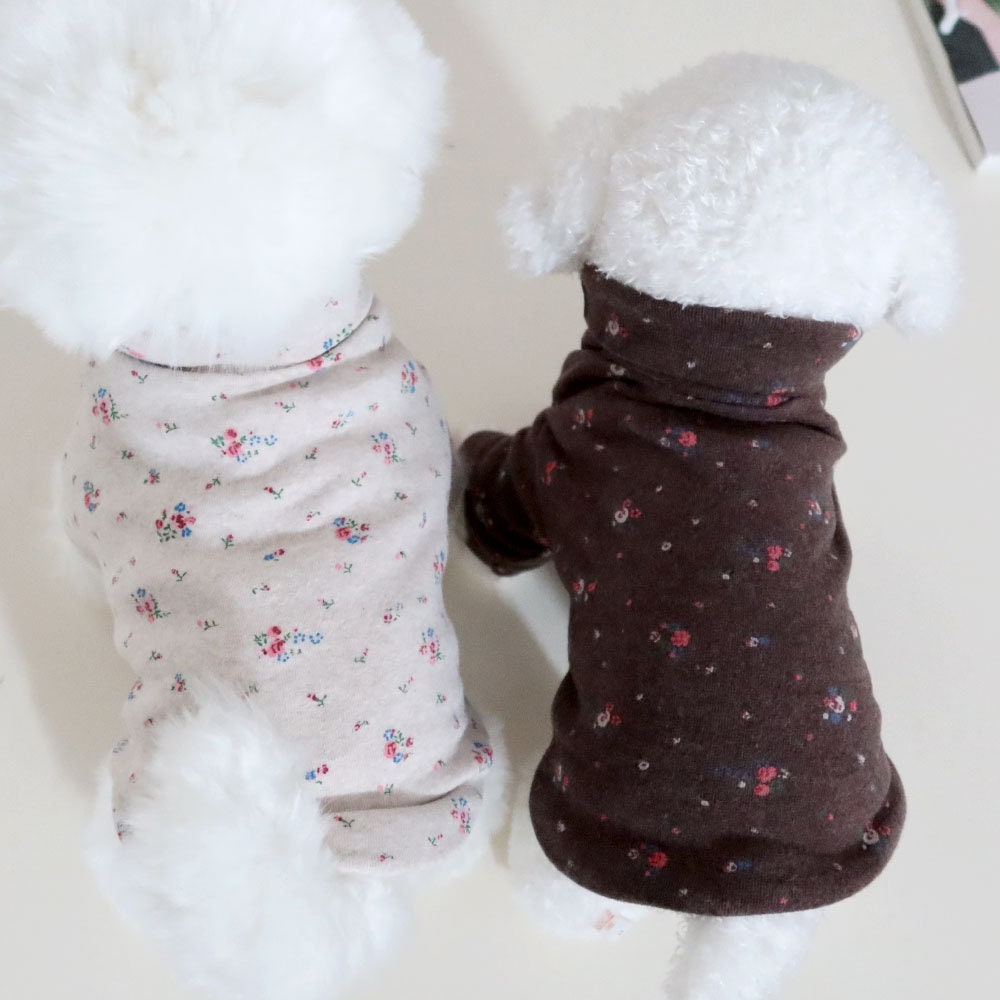 NKpup floral dog turtleneck shirts in cream and brown colors