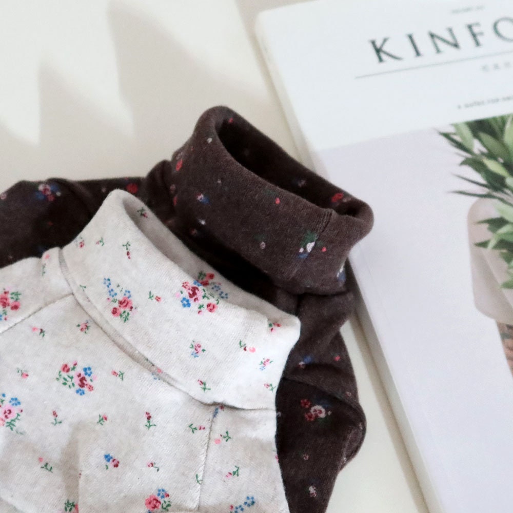 NKpup floral dog turtleneck shirts in cream and dark brown colors