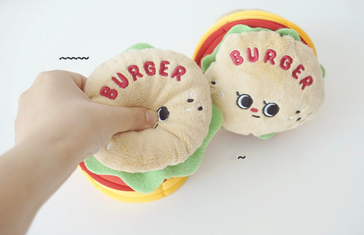 NKpup Snuffle Burger Dog Toy with cute face and red burger text
