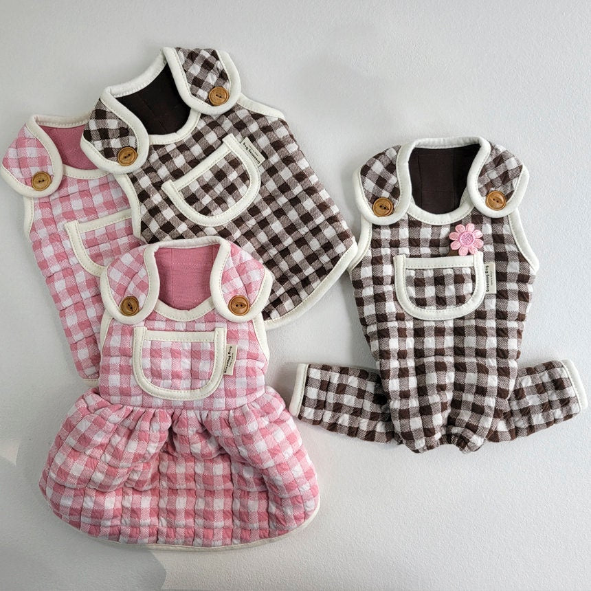 Gingham Quilted Overall&Vest&Dress