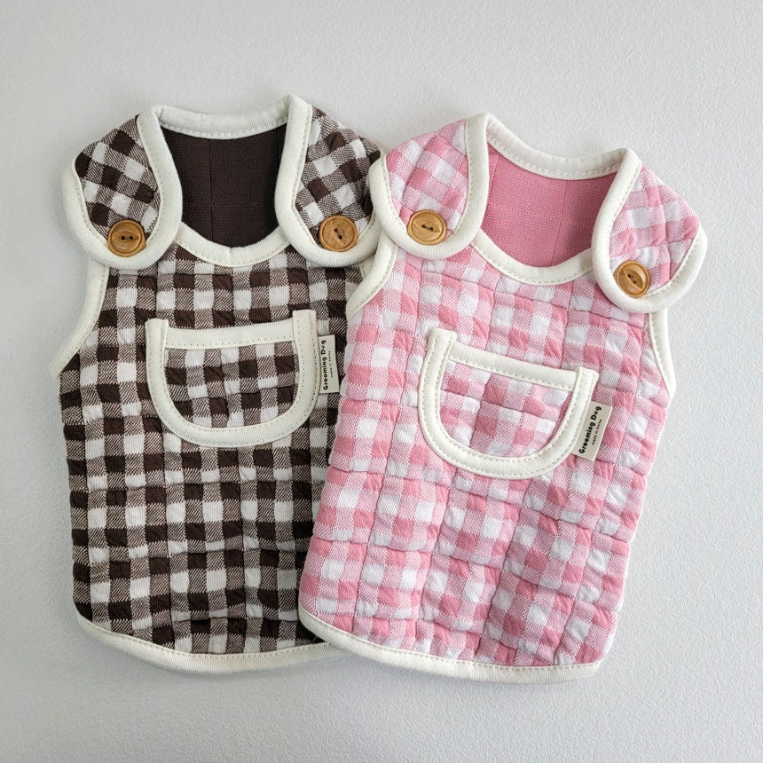 Gingham Quilted Overall&Vest&Dress