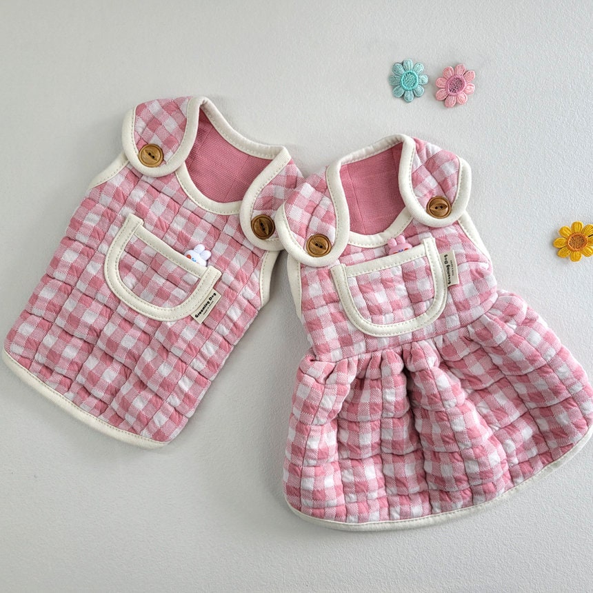 Gingham Quilted Overall&Vest&Dress