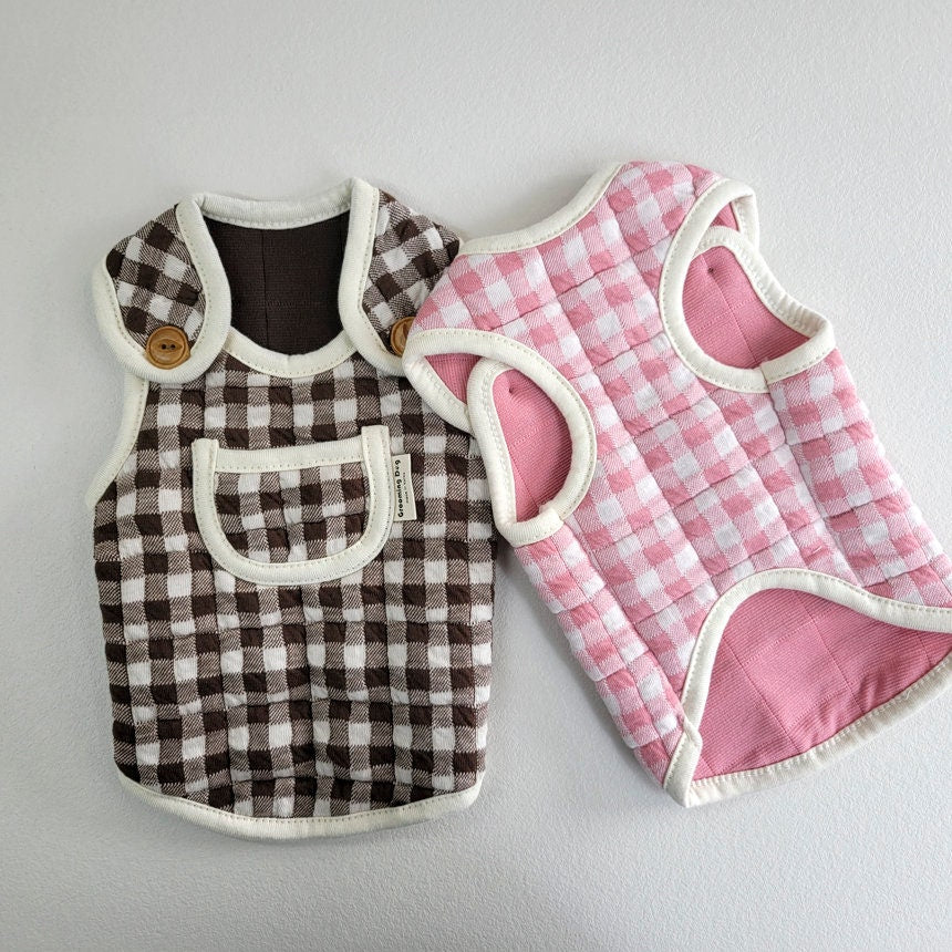 Gingham Quilted Overall&Vest&Dress