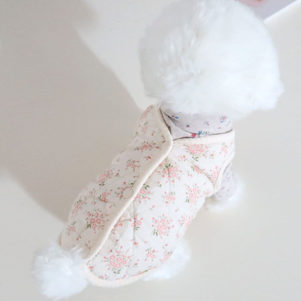 NKpup floral quilted dog vest in cream with pink flower pattern