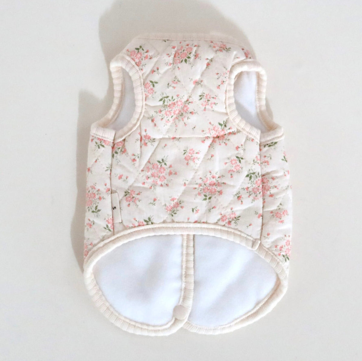 NKpup Floral Quilted Dog Vest in cream with pink flower pattern