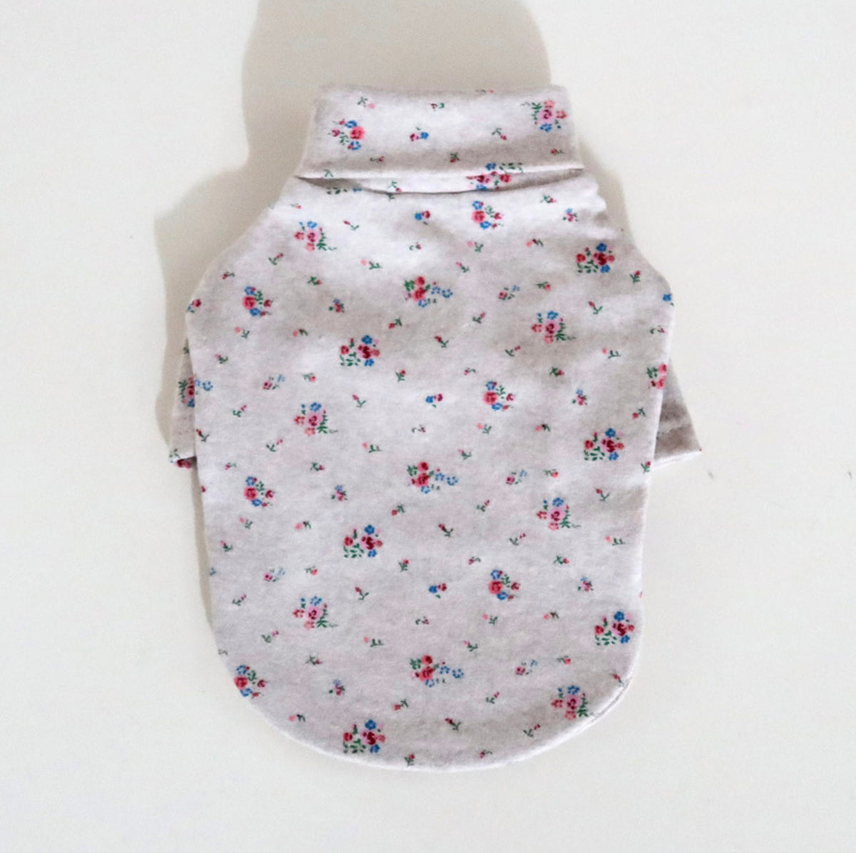 NKpup floral dog turtleneck shirt in grey with small red and blue flower patterns