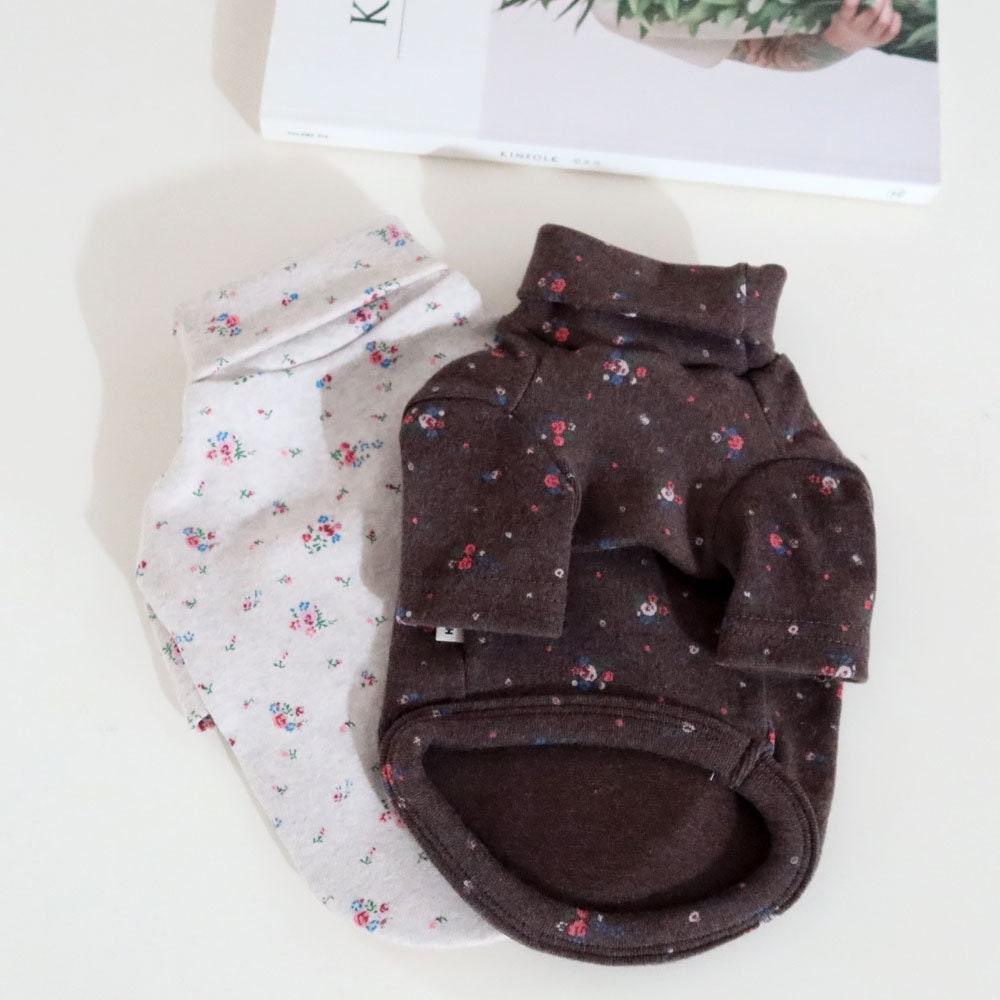 NKpup floral dog turtleneck shirts in white and brown colors