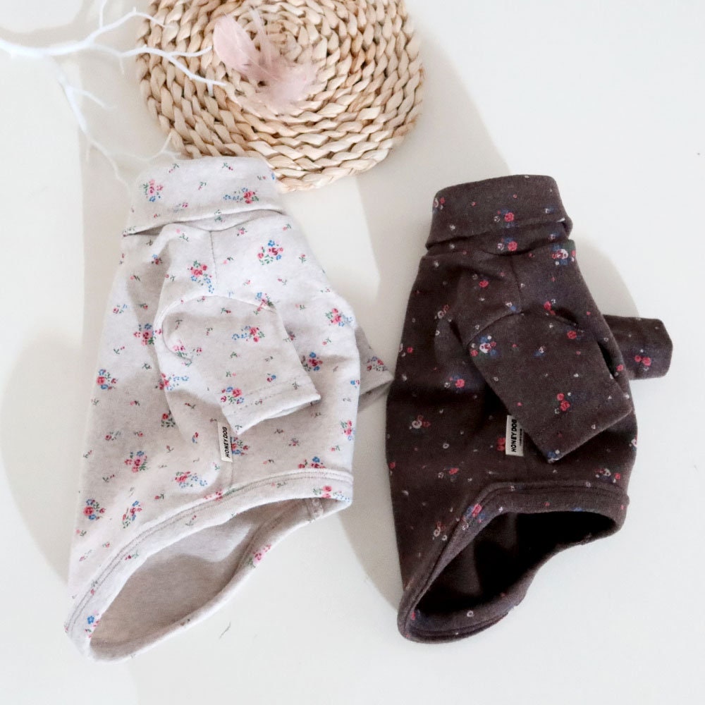 NKpup Floral Dog Turtleneck Shirts in cream and dark brown